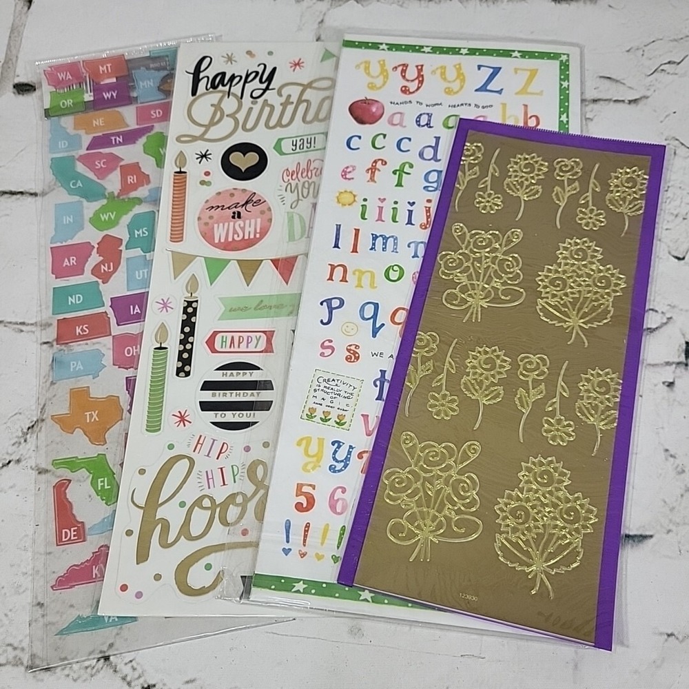 Scrapbooking Stickers Assorted Lot Of 4 US States Alphabet Letters Birthday‎